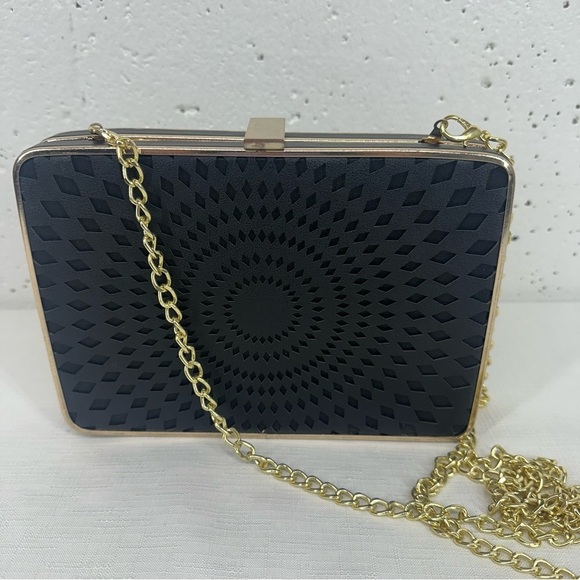 Cara Handbags - CARA New York Black Gold Trim Hard Case Clutch or Crossbody
